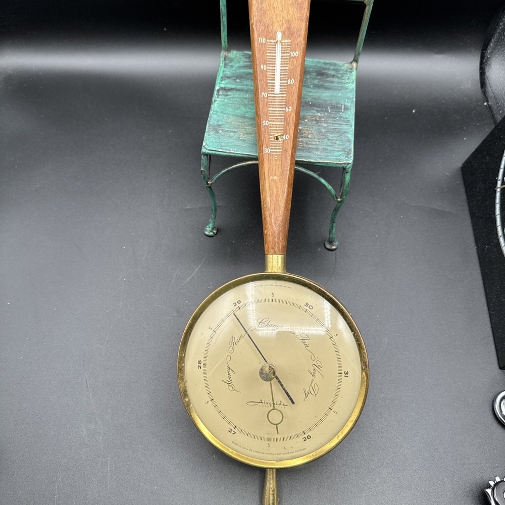 Mid Century Modern 1956 AIRGUIDE BAROMETER & THERMOMETER w TEAKWOOD